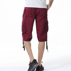 Shorts cargo bordeaux pour homme, taille mi-haute, élastique, respirant, style bermuda décontracté, avec plusieurs poches, couleur unie, tissu en coton - Product Image 3