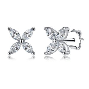 Boucles d'oreilles clous en zircon marquise, motif papillon et fleur, bijoux d'oreille en cuivre plaqué argent pour femme, cadeau de fête - Product Image 1