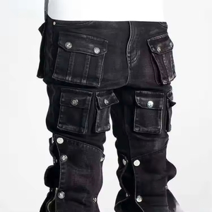 Pantalones vaqueros de moda OEM de verano transpirables con botones, personalizados, rectos, elásticos, de mezclilla perlada, apilados, estilo Rick, ajustados, tipo lápiz, nuevos. - Product Image 5