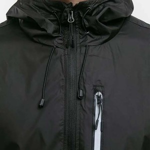 Men's Black Hooded Windbreaker Jacket Waterproof Sporty Lightweight Zipper Closure Regular Fit Spring Outerwear Lightweight Pack - Product Image 3