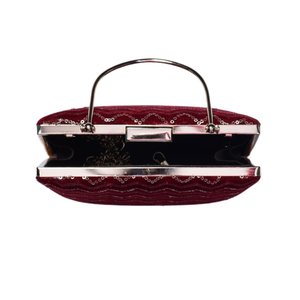 Bolso de Mano de Fiesta con Bordado de Patrón Zigzag Rojo, Elegante Bolso de Noche de Diseñador para Eventos de Mujeres - Product Image 3
