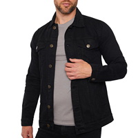 Chaqueta de Mezclilla Negra para Hombre, Cuello Camisero, Cierre de Botones, Corte Regular, Estilo Casual, Disponible Ahora para la Venta
