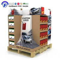 Palette d'affichage PDQ portable à 3 étagères sur quatre côtés pour collation aliments pour chats pour animaux de compagnie assemblage facile utilisation en extérieur carton écologique