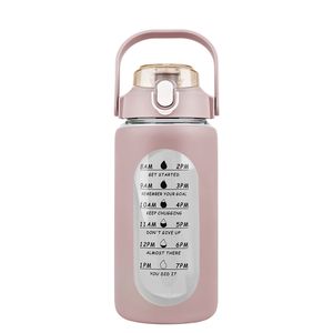 Borraccia sportiva motivazionale in vetro con cannuccia e indicatore orario per un programma impegnativo - Product Image 1