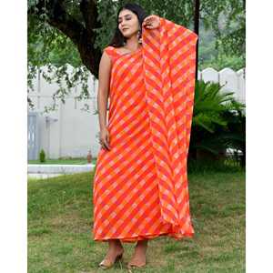 ชุดเดรสสีส้มลายเลเฮริยาแบบพลิ้วไหว ไซส์ XS - Product Image 2