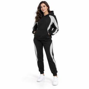 Ensemble de survêtement pour femme, veste confortable et pantalon à taille élastique, en mélange de coton, texture douce, coupe décontractée - Product Image 1