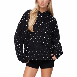 Sweat-shirt à capuche oversize pour femme, qualité supérieure, à pois, avec poches, manches longues, tricoté, pour l'automne. - Product Image 3
