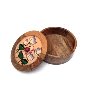 Design Eco-Friendly wood Enamel Printed Casserole <b>Pot</b> Fully Handcrafted Wood Hand Grip for at best price - Product Image 3