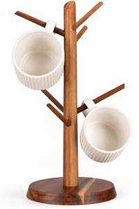 Support à tasses rotatif à 360° en bois durable fait main avec 4 crochets pour la cuisine - Product Image 5