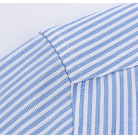 Kemeja Pria Bergaris Poplin Kerah Tegak Bernapas 100% Katun 140g Lengan Panjang Kancing Depan Kasual Musim Semi Pakaian Kantor Dewasa