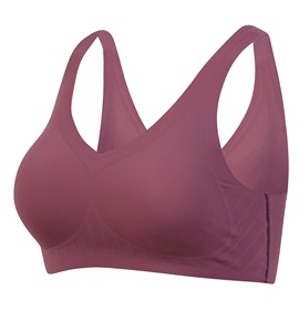 Sujetador deportivo sin costuras para mujer, espalda cruzada, cuello en V, soporte medio, yoga, color liso morado, elastano, poliéster - Product Image 1