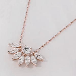 Collier pendentif en diamant de laboratoire taille marquise, motif éventail, en or massif 14K 18K, pendentif grappe délicat pour mariée, bijou floral, cadeau - Product Image 2