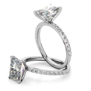 Fabricante de anillos de diamantes auténticos de oro de 18k con halo radiante oculto, anillo de compromiso con diamante cultivado en laboratorio para novias, para usar en bodas. - Product Image 2