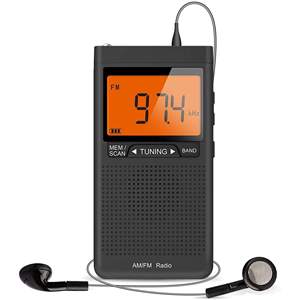 วิทยุดิจิตอลพกพาขนาดเล็ก AM FM จอ LCD พร้อมหน่วยความจำ 20 ช่อง ปุ่มล็อค หูฟัง ใช้แบตเตอรี่ AA สำหรับการเรียน การทำงาน กิจกรรมกลางแจ้ง และใช้ในบ้าน - Product Image 1