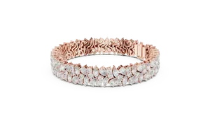 Bracelet tennis à fermoir à maillons, diamant de laboratoire taille poire et marquise, 13,5 carats, grappe florale, en or massif 18 carats, bijoux fins - Product Image 5