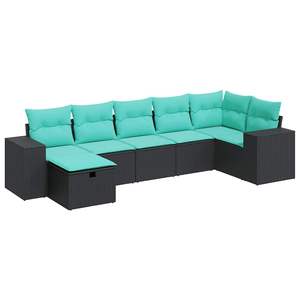 Ensemble de canapés de patio en polyrotin noir, 7 pièces, avec coussins, ensembles de jardin - Product Image 2