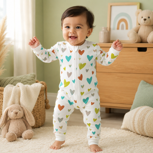 Mameluco de algodón de manga larga para bebé |   Ropa de Dormir para Bebés Recién Nacidos con Cierre de Dos Vías, Protector de Barbilla, Puños Elásticos Transpirables y Estampado de Corazones, Color Blanco - Product Image 2