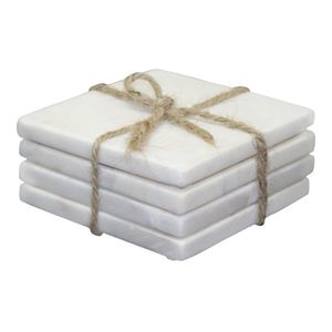 Ensemble de 4 sous-verres carrés en marbre blanc, décoration de la maison pour la Saint-Valentin, sous-verres en pierre naturelle de 4,5 x 4,5 pouces - Product Image 1