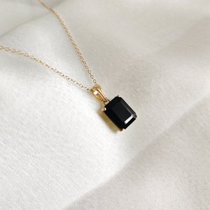 Pendentif en or 14 carats avec onyx noir naturel taillé en octogone 8x10mm, bijoux fins pour femmes, bijoux en or faits à la main, vente en gros, pendentif personnalisé - Product Image 6
