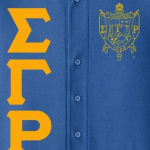 Camiseta Deportiva Extra Grande de la Hermandad Sigma Gamma Rho para Mujer, Manga Corta, Cierre de Botones, Letras Griegas Personalizadas, Color Azul Rey - Product Image 6