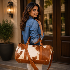 Hair On Hide Leather <b>Luggage</b> Travel Bag Multi Uses Handmade Big Size Travel Bag Cowhide Leather Unisex Bag - Product Image 3