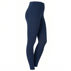 Leggings d'équitation taille haute pour femme avec poches pour téléphone, couleur unie, coupe ajustée, avec grip intégral sur le siège, bleu marine - Product Image 1