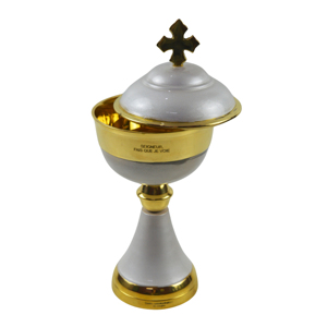 Ciborio de latón chapado en oro y esmaltado en blanco con tapa de cruz, diseño de moda, para artículos litúrgicos de la Iglesia Católica, buen precio. - Product Image 4
