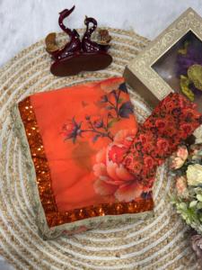 Sari indien en Georgette, best-seller, look ethnique chic, le plus tendance, avec blouse d'exportation, collection exclusive boutique - Product Image 2