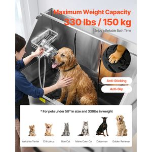 Stazione di lavaggio professionale per cani da 50 pollici con sollevamento elettrico, vasca in acciaio inossidabile per toelettatura animali, pannello filtro acqua in PE e rubinetto per gatti - Product Image 4