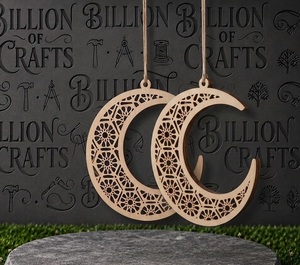 Ensemble de lanternes suspendues en bois pour l'Aïd et le Ramadan, décoration murale en forme de lune, d'étoile et de mosquée, décoration de la maison - Product Image 4
