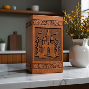 Handmade Wooden Halloween Cremation Urn: Spooky Memorial <b>Box</b> Funeral Memorial <b>Keepsake</b> by AYAANS - Product Image 3