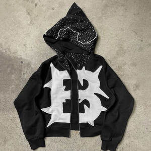 Sweat à capuche pour homme effet vieilli avec broderie en fil de satin, en coton épais - Product Image 1