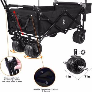 Carrito de Camping Plegable con Toldo Extraíble, Ruedas Grandes Todoterreno con Frenos, Asas Ajustables, Bolsa Refrigerante - Negro - Product Image 4