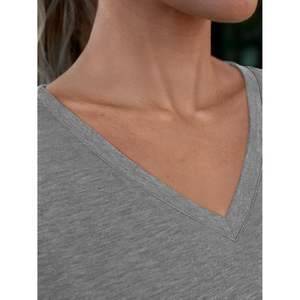 2025 2025 femmes décontracté t-shirts col en v à manches courtes été hauts grande taille plage vacances tenues vêtements - Product Image 4