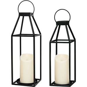 โคมไฟโลหะสีดำ โคมแก้วตกแต่งสำหรับใส่เทียนทรงเสา โคมไฟแขวนสไตล์วินเทจสำหรับตกแต่งงานแต่งงาน ตกแต่งบ้าน - Product Image 2