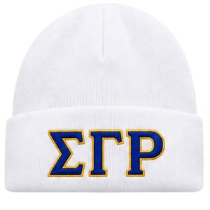 Bonnet blanc personnalisé Sigma Gamma Rho pour femmes, broderie de lettres grecques, bonnet d'hiver en tricot à revers, chaud, accessoire de mode pour sororité - Product Image 1