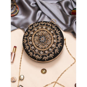 Handmade Beaded Circular <b>Evening</b> <b>Bag</b> with <b>Gold</b> Chain Strap Elegant Clutch for Party Wedding - Product Image 1