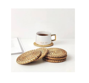 Rattan Coaster <b>Placemat</b> With Holder Round Tea Cup Rattan <b>Placemats</b> <b>Wicker</b> Coaster Heat Resistant Coaster - Product Image 2