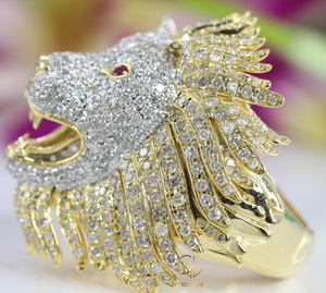 RB GEMS Anillo Clásico de Oro Amarillo de Alta Calidad con Diamante Cultivado en Laboratorio Certificado de 4.97 Quilates con Cara de León 3D Personalizada Unisex - Product Image 5