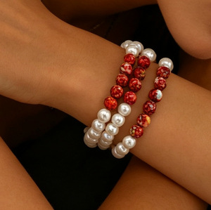 Collier ras du cou vintage rouge et blanc en fausses perles, avec pampilles perlées superposées, bijou fantaisie élégant pour femme, accessoire de fête - Product Image 5