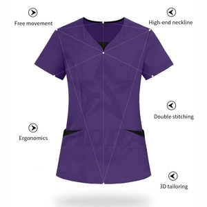 Medical <b>Scrubs</b> <b>Set</b> Wholesale Slim Fit V-Neck Top Cargo Pants Breathable Quick Dry Custom Embroidery OEM Nurse Bulk Uniform <b>Set</b> - Product Image 4