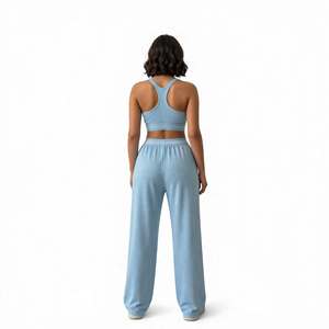 Women's Breathable Lightweight Solid Scoop Neck Two Piece Yoga Set <b>Crop</b> Tank Wide Leg Pants Summer Activewear Lounge Regular Fit - Product Image 3