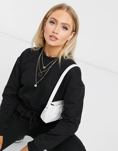 Ensemble de survêtement en molleton anti-rides noir pour femmes, 2 pièces, col rond, manches longues, couleur unie, jogging décontracté, cordon de serrage, poches latérales - Product Image 2