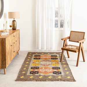 Tapis de sol rustique fait main |   Tapis kilim en jute et laine pour salon, chambre et bureau - Product Image 6