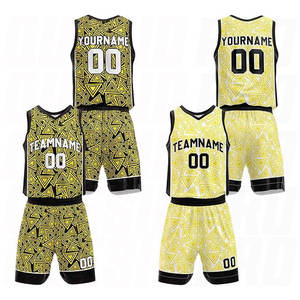 Tenues d'entraînement en polyester en gros – Maillots et shorts de basketball jaunes triangulaires de haute qualité, inspirés des Lakers, pour équipes - Product Image 1