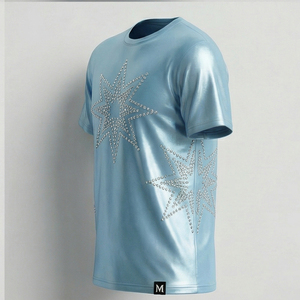 เสื้อยืดสตรีทแวร์ผู้ชายผ้าฝ้าย 100% ประดับคริสตัลหรูหรา ไซส์ใหญ่ สีเงินเมทัลลิก - Product Image 5