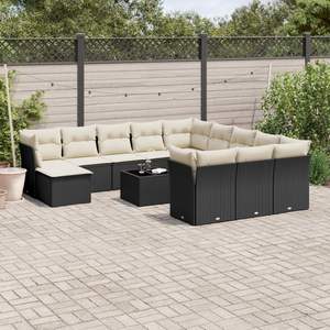 Grand ensemble de canapés de jardin modulaires en rotin PE noir, élégant et durable, mobilier d'extérieur - Product Image 1