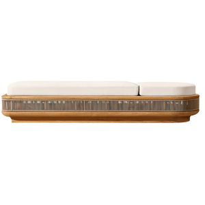 Chaise longue d'extérieur Emma en bois massif, plateforme large, écologique, avec base tressée de luxe et coussin épais réglable – Offre Spéciale - Product Image 3