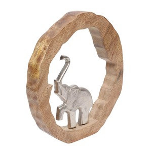 Sculpture d'éléphant circulaire en bois faite à la main, décoration de table, art moderne pour salon, thème animal, cadeau artisanal - Product Image 3