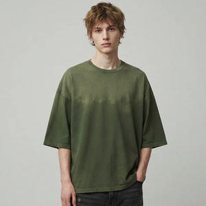 Camiseta Oversize para Hombre con Efecto Desgastado por el Sol, 100% Algodón, Estilo Vintage Lavado, Streetwear, Camiseta Lisa para Teñido Anudado Personalizado, Fabricante OEM ODM - Product Image 1